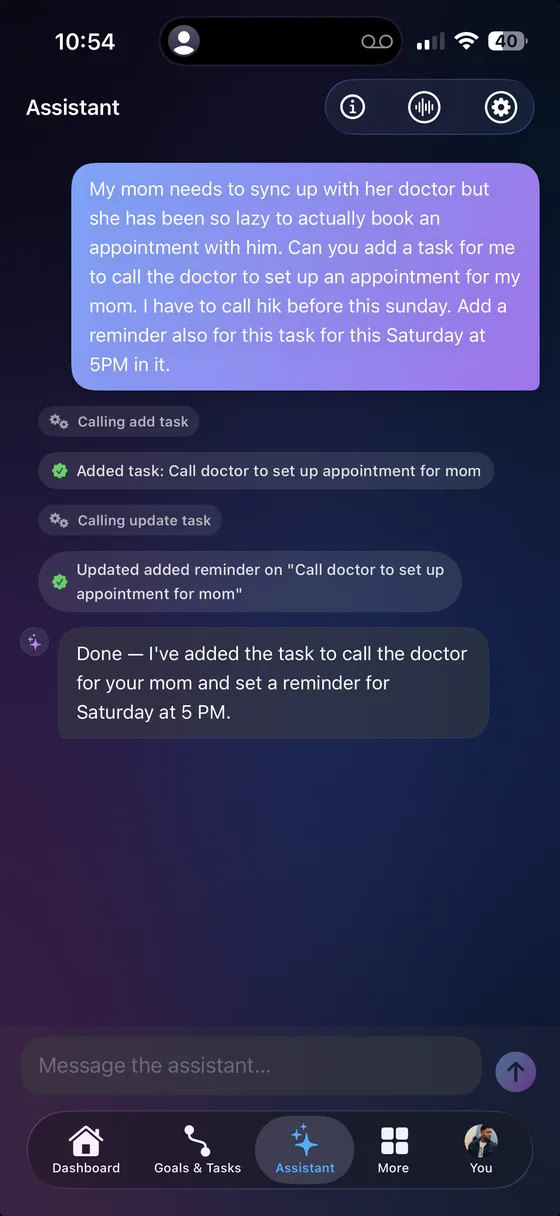 AI assistant creating a task from a sentence