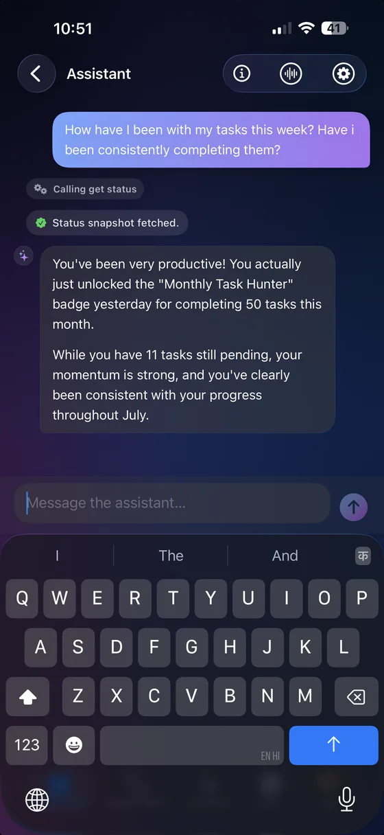 Assistant answering a question about the week