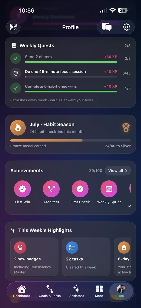 Weekly quests and achievements